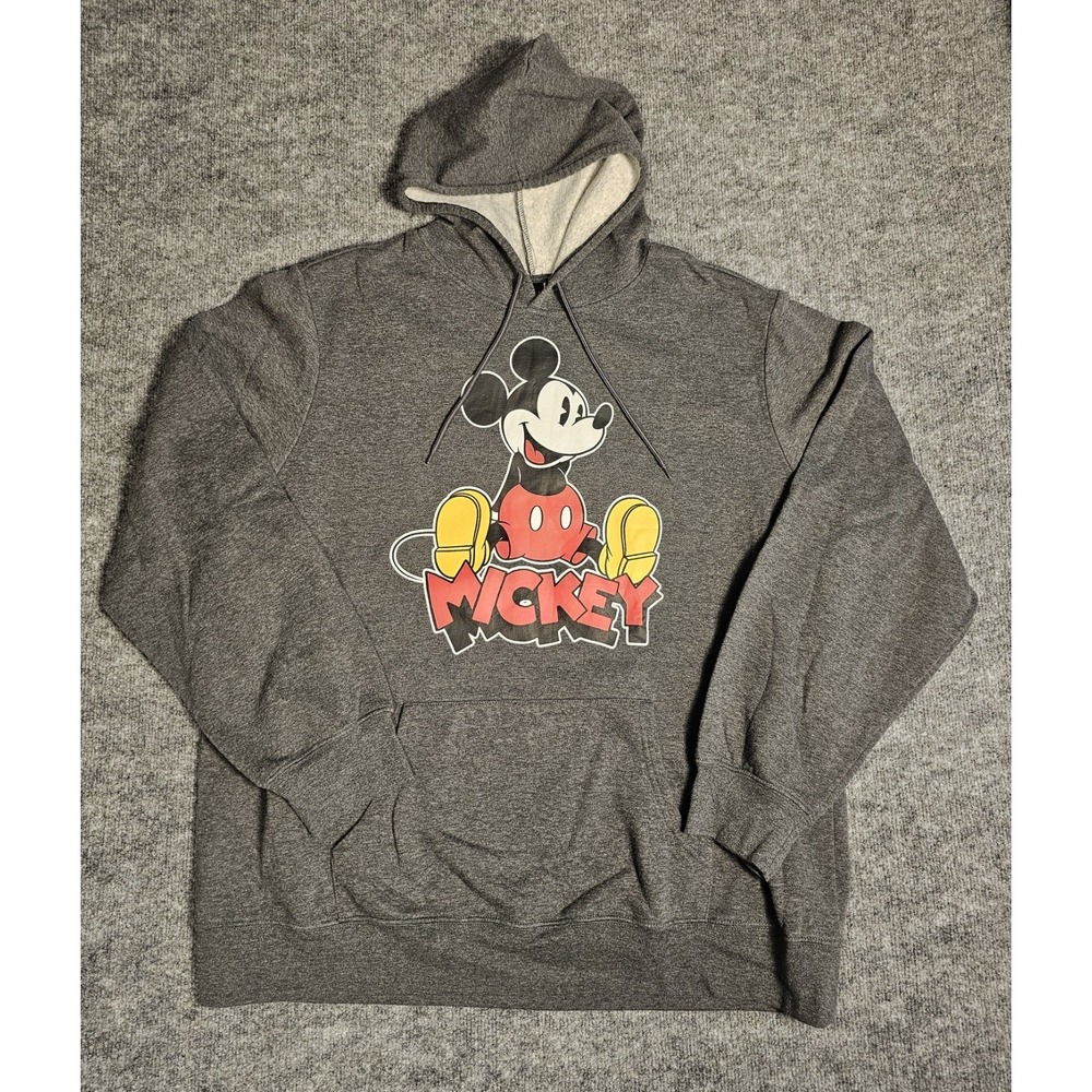 Disney Hoodie Mens 2XL Grey Mickey Mouse Fleece Lined Cotton Blend